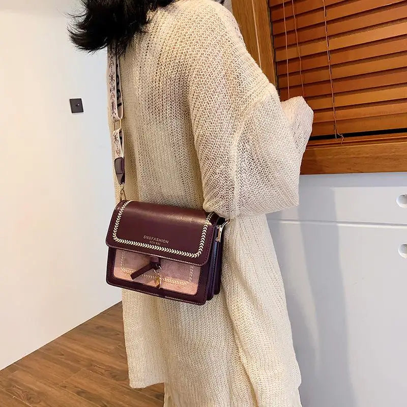 Contrast color Leather Crossbody Bags For Women 2024 Travel Handbag Fashion Simple Shoulder Messenger Bag Ladies Cross Body Bag