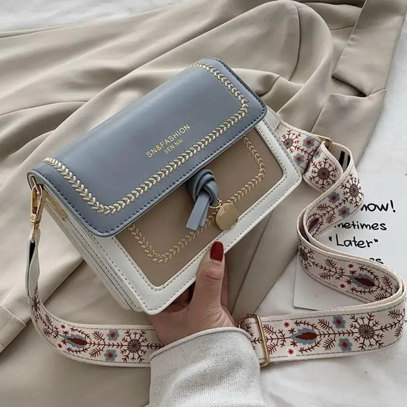 Contrast color Leather Crossbody Bags For Women 2024 Travel Handbag Fashion Simple Shoulder Messenger Bag Ladies Cross Body Bag