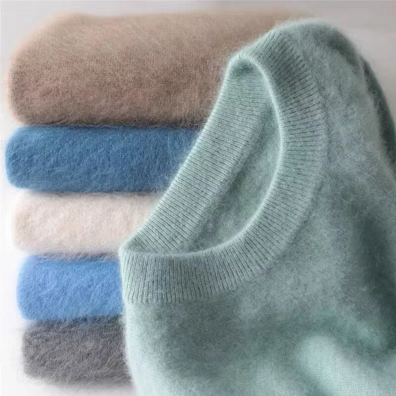 autumn and winter Men's 100% Mink Cashmere Sweater O-Neck Pullovers Knit Large Size Sweater Tops Long Sleeve High-End Jumpers