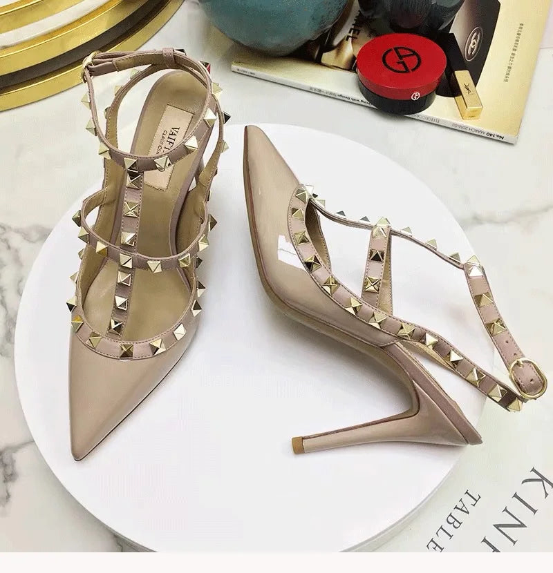 2024 Fashion Brand Summer High Quality Women 's Sandals Classic Rivet Pointed High Heels Sexy Luxury Pumps Wedding Party Shoes
