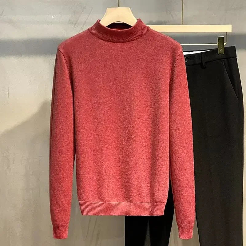 2022 Autumn/winter New Men's Knit Base Layer Top Half Polo/turtle Neck Sweater Inner Korean Style Trendy Flow
