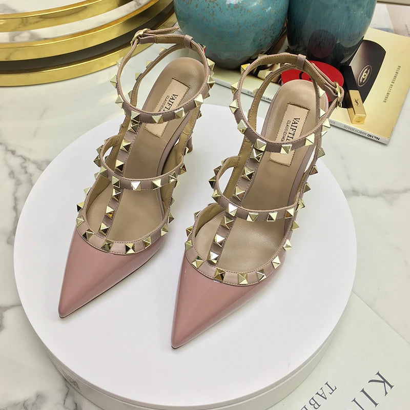 2024 Fashion Brand Summer High Quality Women 's Sandals Classic Rivet Pointed High Heels Sexy Luxury Pumps Wedding Party Shoes
