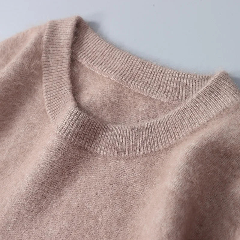 autumn and winter Men's 100% Mink Cashmere Sweater O-Neck Pullovers Knit Large Size Sweater Tops Long Sleeve High-End Jumpers