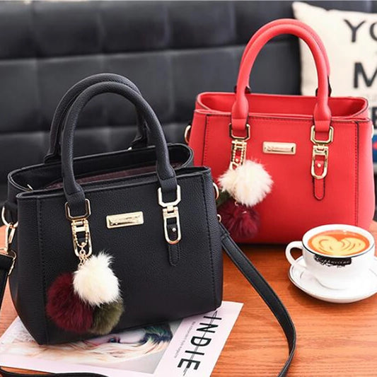 2023 New Women Furry Ball Multifunction Pu Leather Waterproof Handbag Simple Women's Large Capacity Diagonal Bag