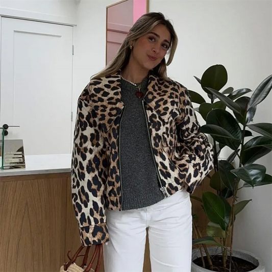 2024 Spring New Women's Fashion Temperament Casual Versatile Leopard Print Jacket Jacket Jacket