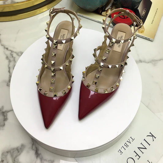 2024 Fashion Brand Summer High Quality Women 's Sandals Classic Rivet Pointed High Heels Sexy Luxury Pumps Wedding Party Shoes